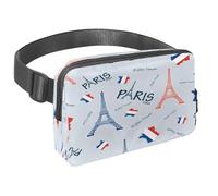 Sac banane pour homme et femme - Sac banane fin pour la marche, le jogging, la randonnée, les voyages, l'entraînement - Carte de France et tour de Paris, multicolore, 1.5x9.0x5.9in/4x23x15cm, Sacs