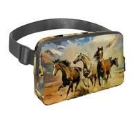 Sac banane pour homme et femme - Sac banane fin pour la marche, le jogging, la randonnée, les voyages, l'entraînement - Aquarelle chevaux au galop dans le désert, multicolore, 1.5x9.0x5.9in/4x23x15cm,