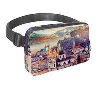 Sac banane pour homme et femme - Sac banane fin pour la marche, le jogging, la randonnée, les voyages, l'entraînement - Paysage de la ville des Alpes de Mozart, multicolore, 1.5x9.0x5.9in/4x23x15cm,