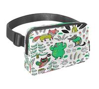 Sac banane pour homme et femme - Sac banane fin pour la marche, le jogging, la randonnée, les voyages, l'entraînement - Forêt loup, ours, renard et hibou, multicolore, 1.5x9.0x5.9in/4x23x15cm, Sacs