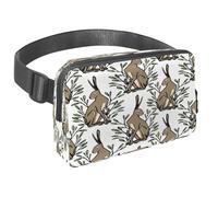 Sac banane pour homme et femme - Sac banane fin pour la marche, le jogging, la randonnée, les voyages, l'entraînement - Lièvre assis dans une couronne de feuilles vertes, multicolore,