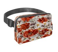 Sac banane pour homme et femme - Sac banane fin pour la marche, le jogging, la randonnée, les voyages, l'entraînement - Coquelicot rouge fleuri et marguerite, multicolore, 1.5x9.0x5.9in/4x23x15cm,