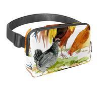 Sac banane pour homme et femme - Sac banane fin pour la marche, le jogging, la randonnée, les voyages, l'entraînement - Poule et coq animal de la ferme, multicolore, 1.5x9.0x5.9in/4x23x15cm, Sacs