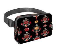 Sac banane pour homme et femme - Sac banane fin pour la marche, le jogging, la randonnée, les voyages, l'entraînement - Ancres avec fleurs, multicolore, 1.5x9.0x5.9in/4x23x15cm, Sacs banane