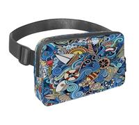 Sac banane pour homme et femme - Sac banane fin pour la marche, le jogging, la randonnée, les voyages, l'entraînement - Motif de roue ondulée de style marin, multicolore, 1.5x9.0x5.9in/4x23x15cm, Sacs