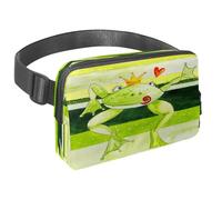 Sac banane pour homme et femme - Sac banane fin pour la marche, le jogging, la randonnée, les voyages, l'entraînement - Prince grenouille avec couronne et cœur, multicolore, 1.5x9.0x5.9in/4x23x15cm,