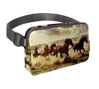 Sac banane pour homme et femme - Sac banane fin pour la marche, le jogging, la randonnée, les voyages, l'entraînement - Chevaux au galop dans la prairie, multicolore, 1.5x9.0x5.9in/4x23x15cm, Sacs