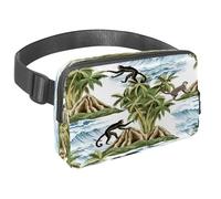 Sac banane pour homme et femme - Sac banane fin pour la marche, le jogging, la randonnée, les voyages, l'entraînement - Monkey Climb on Palm Tree Island, multicolore, 1.5x9.0x5.9in/4x23x15cm, Sacs