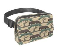 Sac banane pour homme et femme - Sac banane fin pour la marche, le jogging, la randonnée, les voyages, l'entraînement - Rhino africain et arbre, multicolore, 1.5x9.0x5.9in/4x23x15cm, Sacs banane