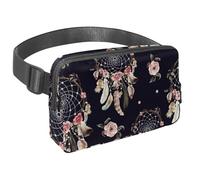 Sac banane pour homme et femme - Sac banane fin pour la marche, le jogging, la randonnée, les voyages, l'entraînement - Motif attrape-rêves ethniques et fleurs, multicolore, 1.5x9.0x5.9in/4x23x15cm,