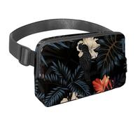 Sac banane pour homme et femme - Sac banane fin pour la marche, le jogging, la randonnée, les voyages, l'entraînement - Motif feuilles de palmier hawaïennes - Perroquet noir, multicolore,