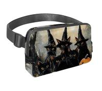 Sac banane pour homme et femme - Sac banane fin pour la marche, le jogging, la randonnée, les voyages, l'entraînement - Chapeau de sorcière, chats noirs, citrouille, multicolore,