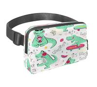 Sac banane pour homme et femme - Sac banane fin pour la marche, le jogging, la randonnée, les voyages, l'entraînement - Écouter de la musique dinosaure sur planche à roulettes, multicolore,