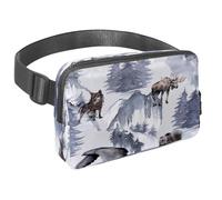 Sac banane pour homme et femme - Sac banane fin pour la marche, le jogging, la randonnée, les voyages, l'entraînement - Élan aigle, ours, loup dans la forêt d'hiver, multicolore,