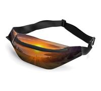 Sac banane pour homme et femme - Sac banane imprimé chat avec sangle réglable, Beau lever de soleil, 36*15cm, Art Déco