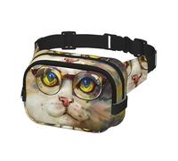 Sac banane pour homme et femme - Sac banane pour entraînement, course à pied, voyage, chat portant des lunettes et une cravate, multicolore, Taille unique, Ceinture porte-monnaie