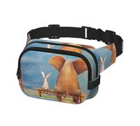 Sac banane pour homme et femme, sac banane pour voyage, course à pied, sac banane, éléphant et lapin assis sur un banc