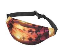 Sac banane pour homme et femme - Sac banane réglable coloré - Motif coucher de soleil tropical - Noir - Taille unique, Noir , Taille unique