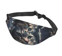 Sac banane pour homme et femme - Sac banane réglable - Motif chat astronaute dans l'espace - Sac à bandoulière pour voyage, noir, taille unique, Noir , Taille unique