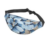 Sac banane pour homme et femme - Sac banane réglable - Motif fleur d'hibiscus bleue - Pour voyage, noir, taille unique, Noir , Taille unique