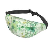 Sac banane pour homme et femme - Sac banane réglable - Motif fleurs vertes aquarelle - Pour voyage, noir, taille unique, Noir , Taille unique