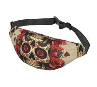 Sac banane pour homme et femme - Sac banane réglable - Motif tête de mort - Rose rouge - Taille unique, Noir , Taille unique