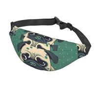 Sac banane pour homme et femme, sac banane réglable pour voyage, motif carlin à pois verts, taille unique, Noir , Taille unique