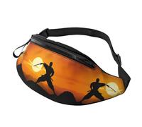 Sac banane pour homme et femme, sac banane tendance réglable pour voyage, sport, marche, Silhouette de karaté soleil, Taille unique