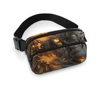 Sac banane pour homme et femme - Style croquis - Sac banane étanche pour téléphone portable, Lion avec feu, 20x13cm, Art Déco