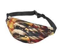 Sac banane pour homme et femme - Taille unique - Réglable - Motif drapeau et aigle - Noir, Noir , Taille unique