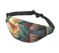 Sac banane pour homme et femme - Taille unique - Réglable - Motif planche de surf colorée - Noir, Noir , Taille unique