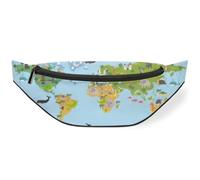 Sac banane pour homme, femme, enfant, fille, garçon, motif carte du monde de dessin animé, sac banane pour sport, randonnée, course à pied, couleur, M, Organiseur de sac