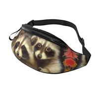 Sac banane pour sports de plein air avec drapeau du Canada et sac de poitrine décontracté, sac banane unisexe réglable pour randonnée/course à pied/cyclisme, Raton laveur dans le trou de l'arbre