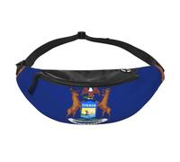 Sac banane pour voyage et course à pied avec drapeau de l'État du Michigan | Polyester résistant. Sangle réglable. Poche pour téléphone. Idéal pour les voyages.