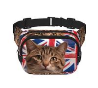 Sac banane réglable avec drapeau britannique et chat - Grand sac banane de voyage unisexe