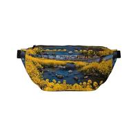 Sac banane réglable avec imprimé élégant champ de fleurs jaunes - bandoulière légère pour voyage et sport de plein air