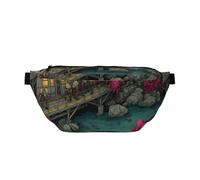 Sac banane réglable avec imprimé maison de fleurs élégant - bandoulière légère pour voyage et sport de plein air