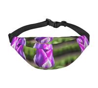 Sac banane réglable en forme de tulipe violette - Résistant à l'eau - Pour voyage, course à pied, randonnée, cyclisme, noir, One Size