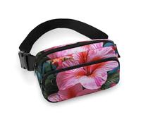 Sac banane réglable et décontracté pour homme et femme avec fleurs roses et plantes tropicales pour voyage, sport, randonnée, blanc, 20,1 x 13 cm, blanc, 7.9x5.1inches