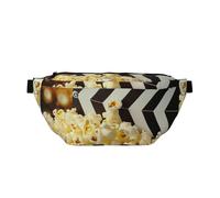 Sac banane réglable pour homme et femme avec motif de film de cinéma et pop-corn - Sac banane de voyage - Pour le sport, la course à pied, la randonnée, Noir , Taille unique