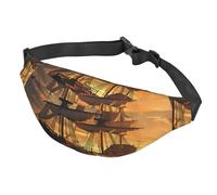 Sac banane réglable pour homme et femme - Motif bateau pirate fantaisie - Pour voyage, noir, taille unique, Noir , Taille unique