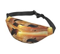 Sac banane réglable pour homme et femme - Motif dauphins sautant hors de l'eau au coucher du soleil - Noir - Taille unique, Noir , Taille unique