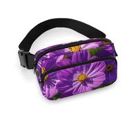 Sac banane réglable pour homme et femme - Motif fleurs violettes - Pour voyage, sport, randonnée - Blanc - 20,1 x 13 cm, blanc, 7.9x5.1inches