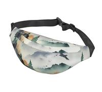 Sac banane réglable pour homme et femme - Motif oiseaux de montagne - Aquarelle - Noir - Taille unique, Noir , Taille unique