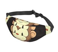 Sac banane réglable pour homme et femme - Motif singe de dessin animé tenant des fruits - Noir - Taille unique, Noir , Taille unique