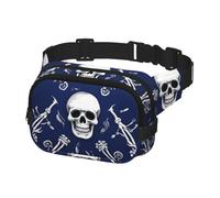 Sac banane réglable pour homme et femme, motif tête de mort et os bleus, taille unique, noir, Noir , Taille unique