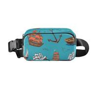 Sac banane résistant à l'eau avec sangle réglable - Fermeture éclair tendance - Sac banane à bandoulière pour voile, grands navires en bois - Bleu - Pour femmes, hommes, adolescents - Pour cyclisme,