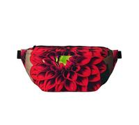 Sac banane rétro en bois avec imprimé dahlia rouge avec sangle réglable pour voyage, course à pied, randonnée