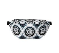Sac banane rond imprimé totem noir et blanc avec une grande capacité et des poches doubles, adapté pour les voyages et le sport.