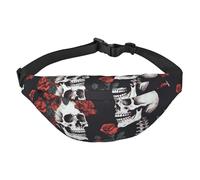 Sac banane rose et squelette pour homme et femme - Sac banane à bandoulière pour partout - Sac banane avec sangle réglable - Sac de poitrine décontracté pour randonnée en plein air - Noir - Taille